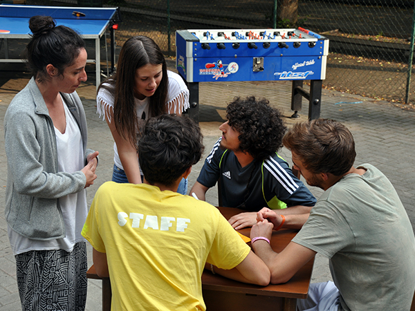 Group picture with football table