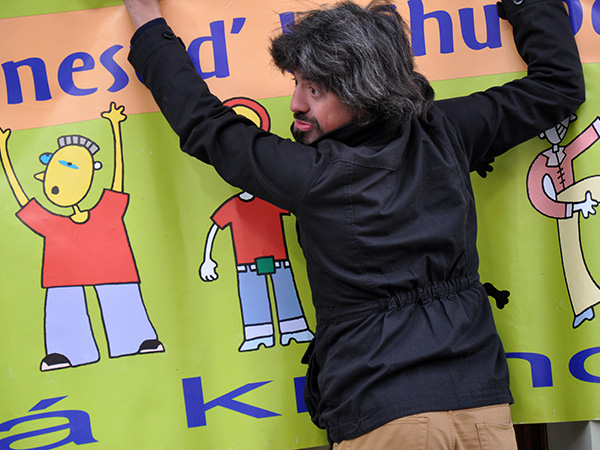 Hanging up the banner